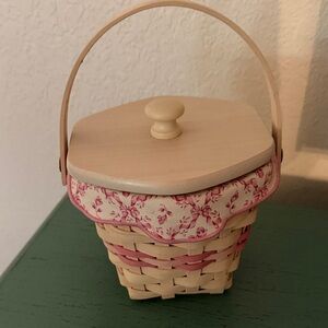 Longaberger Pink and Cream Basket with Lid